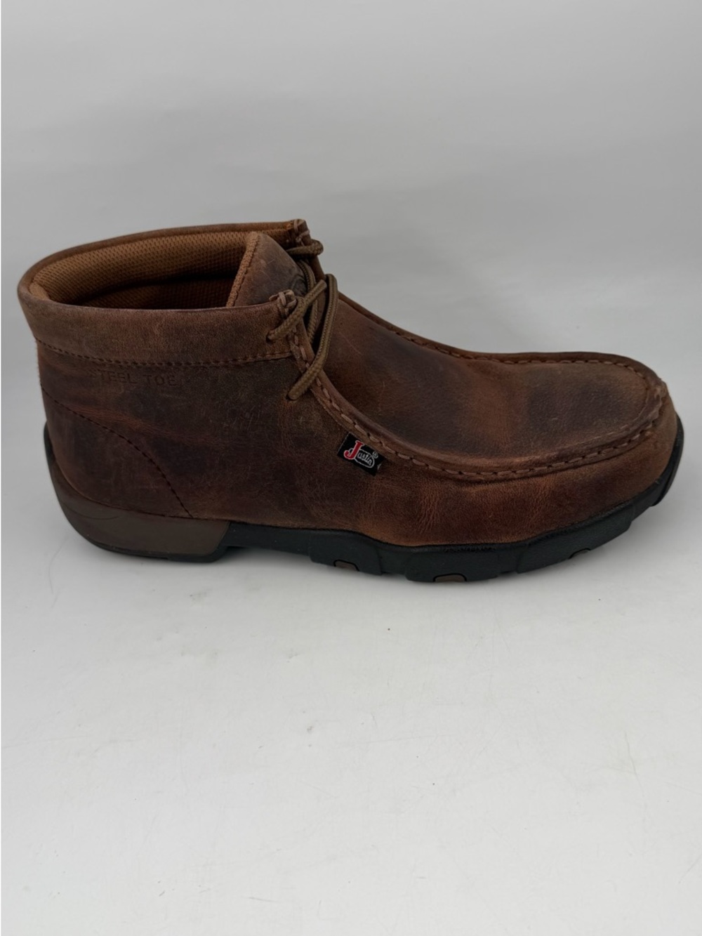 Justin Men’s Cappie 4”-SZ 8-Brown Distressed Leather Steel Toe 235 Work Boots
